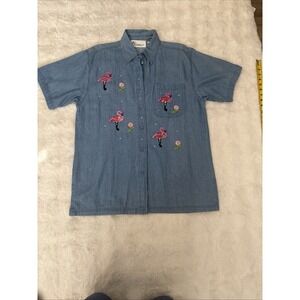 Vintage Women's  MILI DESIGNS Short Sleeve Flamingo Design Sz M Casual  Cotton‎